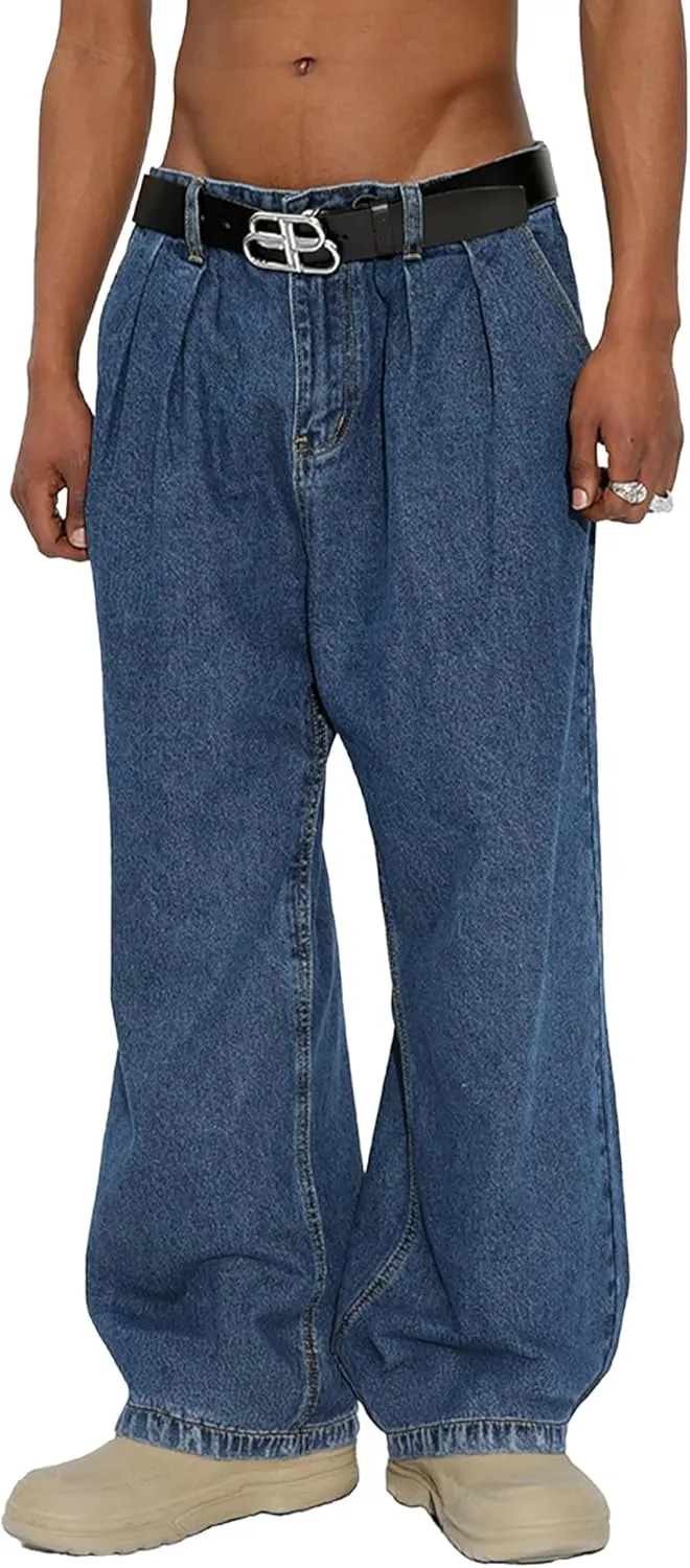 EMMIOL Mens Baggy Hip Hop Jeans Loose Fit Long Denim Pants Casual Trousers Streetwear