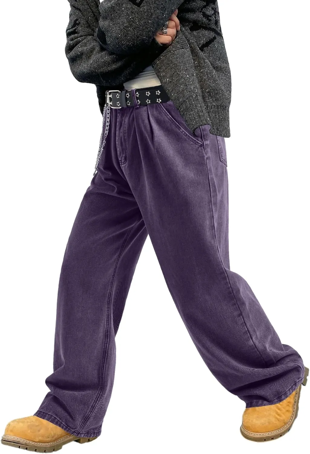 EMMIOL Mens Baggy Hip Hop Jeans Loose Fit Long Denim Pants Casual Trousers Streetwear