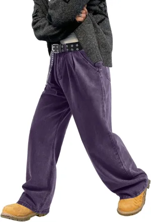 EMMIOL Mens Baggy Hip Hop Jeans Loose Fit Long Denim Pants Casual Trousers Streetwear