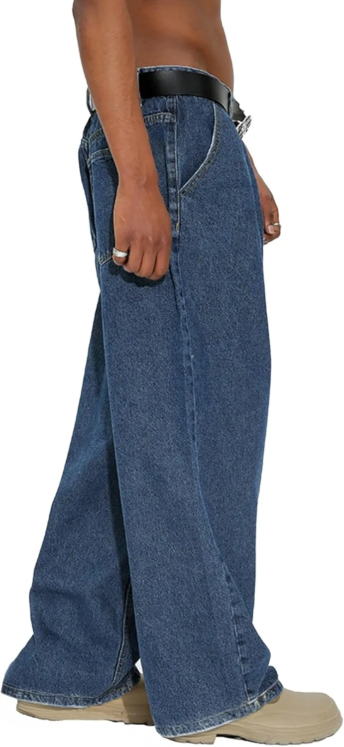 EMMIOL Mens Baggy Hip Hop Jeans Loose Fit Long Denim Pants Casual Trousers Streetwear