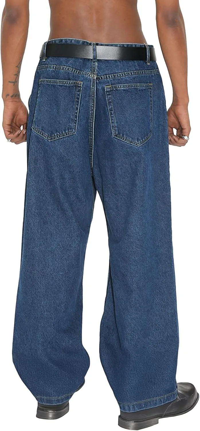 EMMIOL Mens Baggy Hip Hop Jeans Loose Fit Long Denim Pants Casual Trousers Streetwear