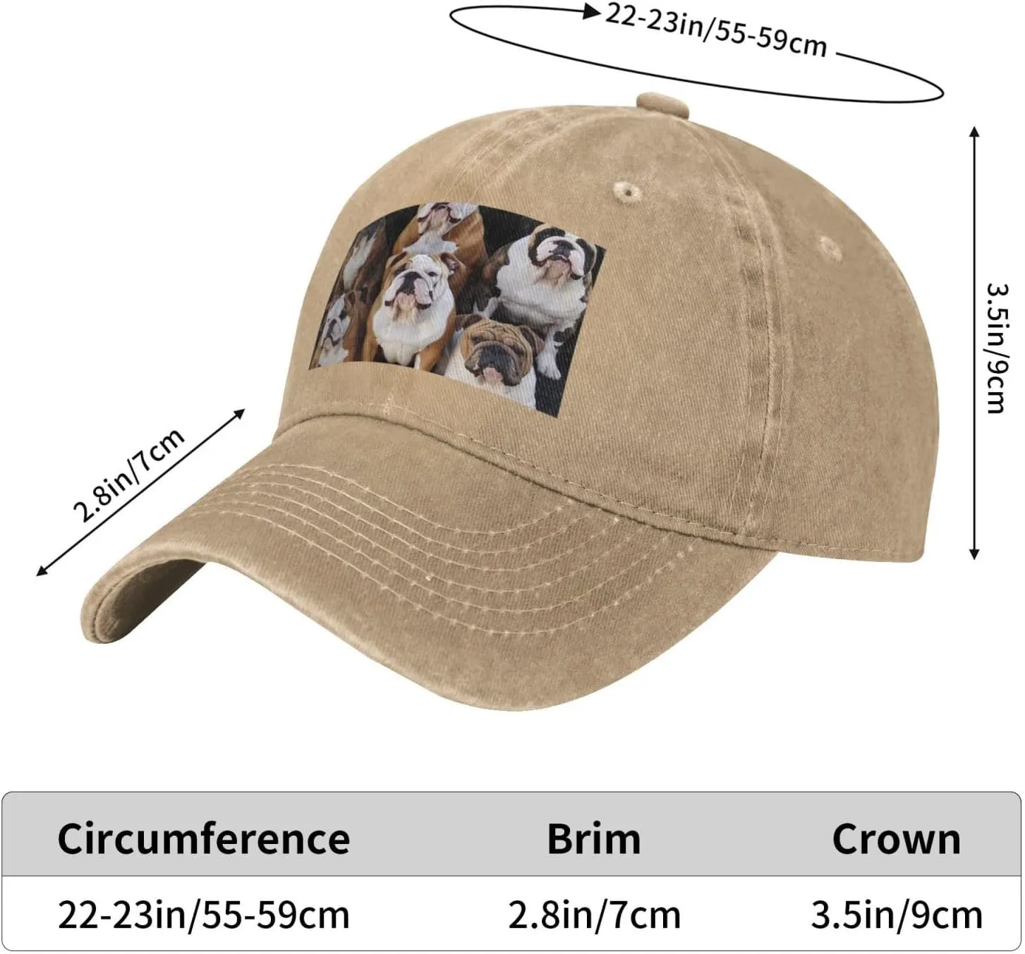 English Bulldogs Unisex Baseball Cap Breathable Cotton Trucker Hat Classic Denim Dad Hat Summer Sun Hat