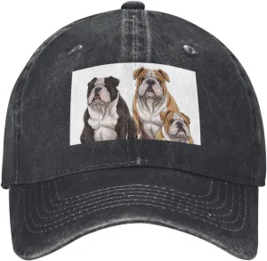 English Bulldogs Unisex Baseball Cap Breathable Cotton Trucker Hat Classic Denim Dad Hat Summer Sun Hat