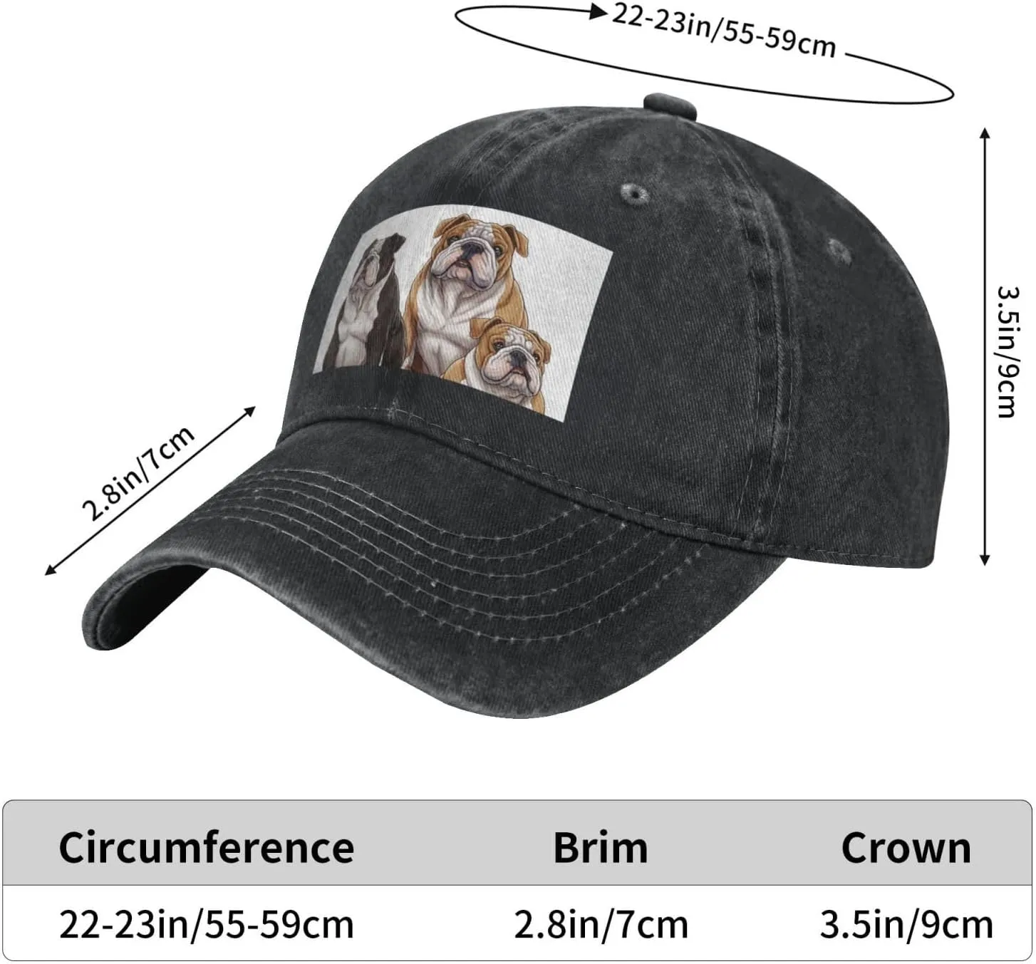 English Bulldogs Unisex Baseball Cap Breathable Cotton Trucker Hat Classic Denim Dad Hat Summer Sun Hat