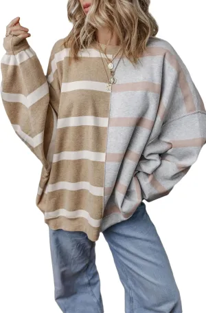 EVALESS Womens Striped Sweaters Long Sleeve Cable Knitted Color Block Casual Loose Lightweight Oversized Sweaters Pullover