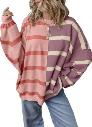 EVALESS Womens Striped Sweaters Long Sleeve Cable Knitted Color Block Casual Loose Lightweight Oversized Sweaters Pullover