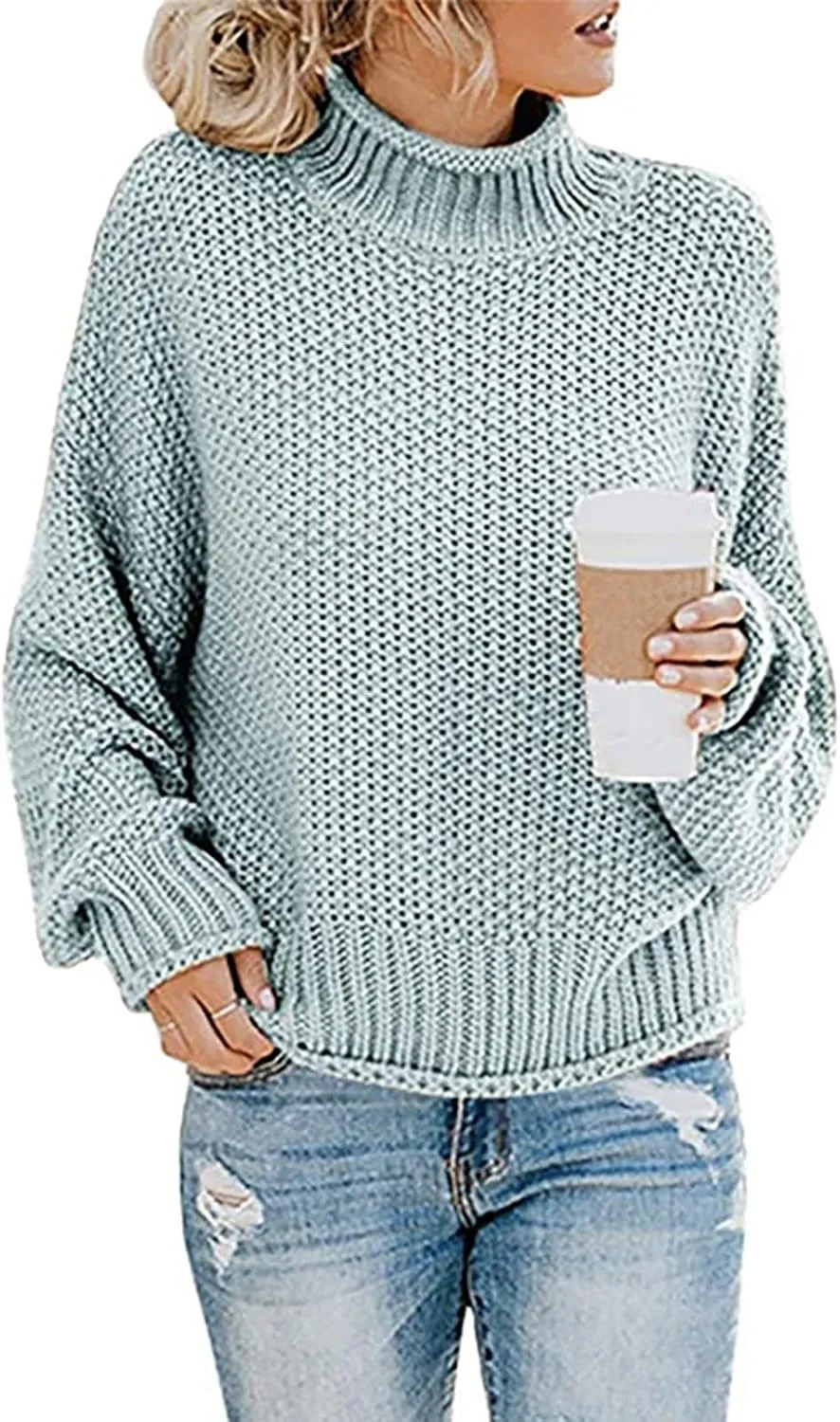 Fall Sweaters for Women,Trendy Fall Turtleneck High Neck Outfits Balloon Long Sleeve Pullover Outerwear Tunic Tops