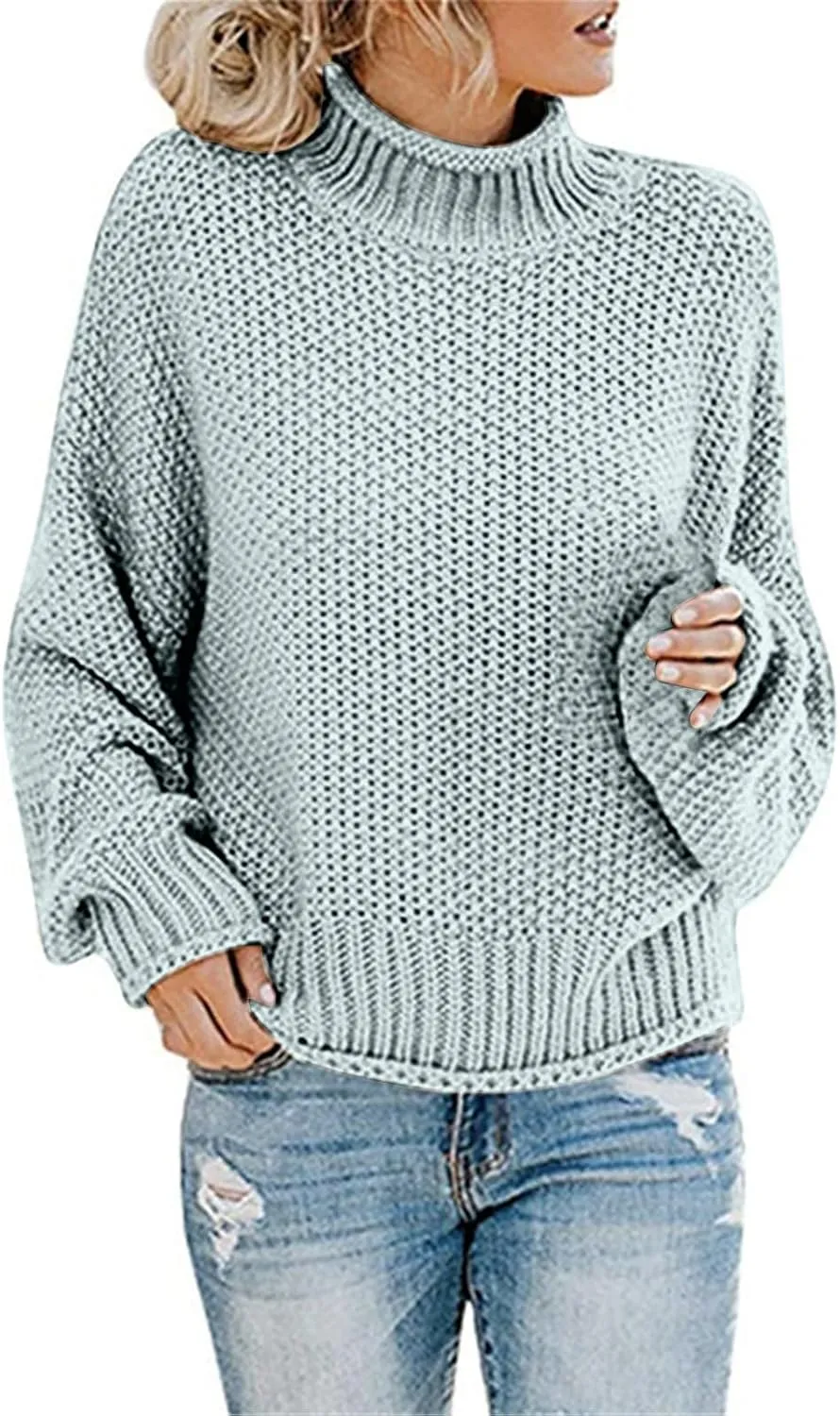 Fall Sweaters for Women,Trendy Fall Turtleneck High Neck Outfits Balloon Long Sleeve Pullover Outerwear Tunic Tops