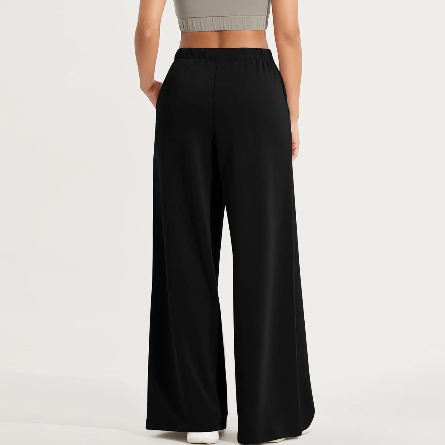 fanmpghleoo Wide Leg Sweatpants Women Baggy Drawstring High Waisted Joggers with Pockets Lightweight Casual Comfy Sweat Pants