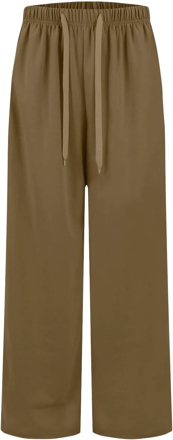 fanmpghleoo Wide Leg Sweatpants Women Baggy Drawstring High Waisted Joggers with Pockets Lightweight Casual Comfy Sweat Pants