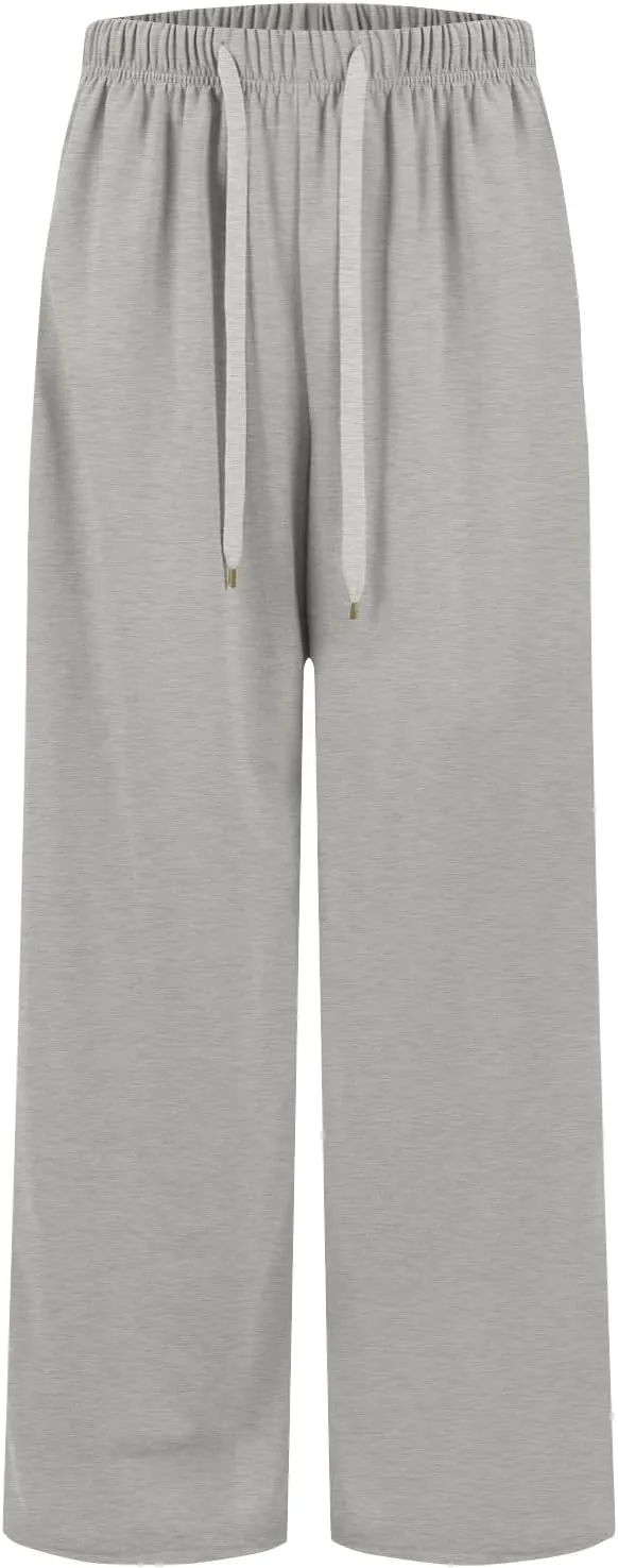 fanmpghleoo Wide Leg Sweatpants Women Baggy Drawstring High Waisted Joggers with Pockets Lightweight Casual Comfy Sweat Pants