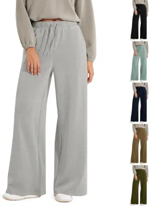 fanmpghleoo Wide Leg Sweatpants Women Baggy Drawstring High Waisted Joggers with Pockets Lightweight Casual Comfy Sweat Pants