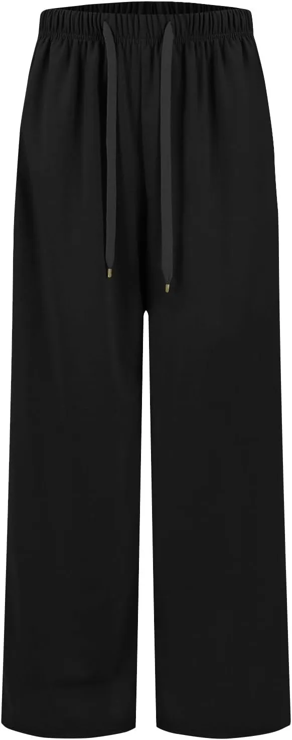 fanmpghleoo Wide Leg Sweatpants Women Baggy Drawstring High Waisted Joggers with Pockets Lightweight Casual Comfy Sweat Pants