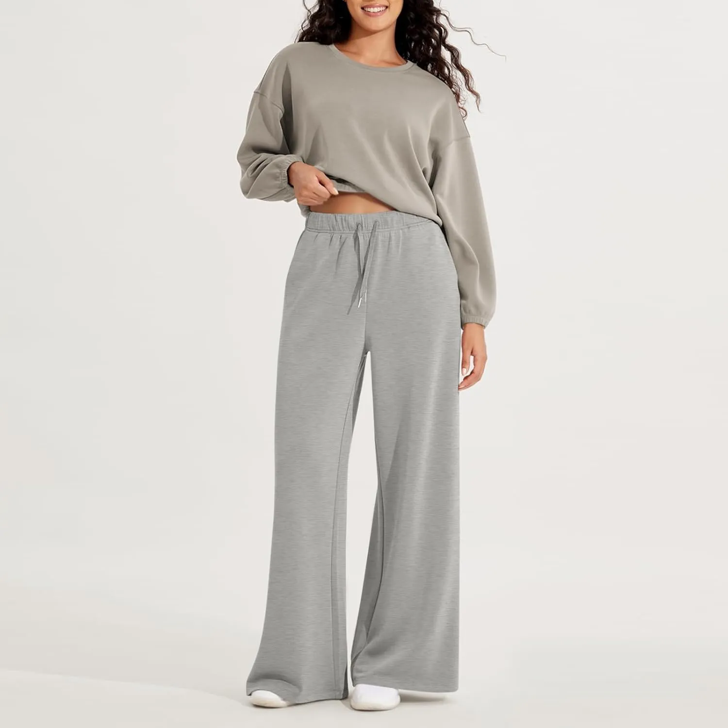 fanmpghleoo Wide Leg Sweatpants Women Baggy Drawstring High Waisted Joggers with Pockets Lightweight Casual Comfy Sweat Pants