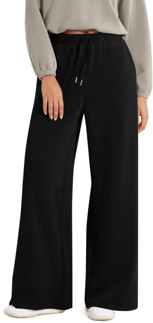 fanmpghleoo Wide Leg Sweatpants Women Baggy Drawstring High Waisted Joggers with Pockets Lightweight Casual Comfy Sweat Pants