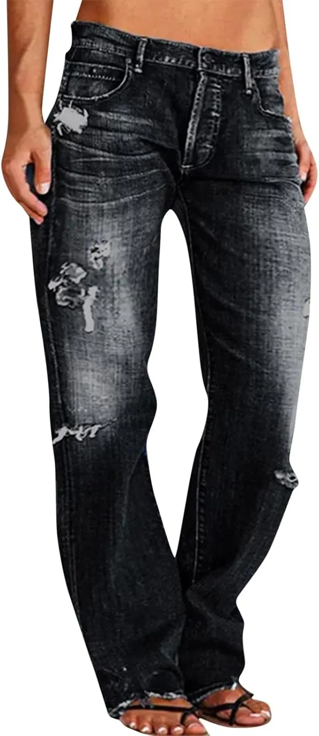 Flare Jeans for Women High Rise Button Loose Fit Denim Pants Comfortable Streetwear Mom Stretch Jeans for Women Curvy