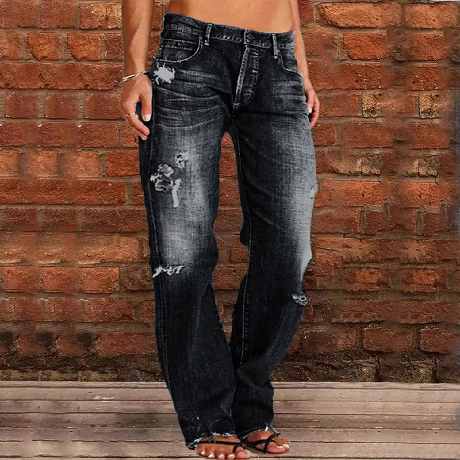Flare Jeans for Women High Rise Button Loose Fit Denim Pants Comfortable Streetwear Mom Stretch Jeans for Women Curvy