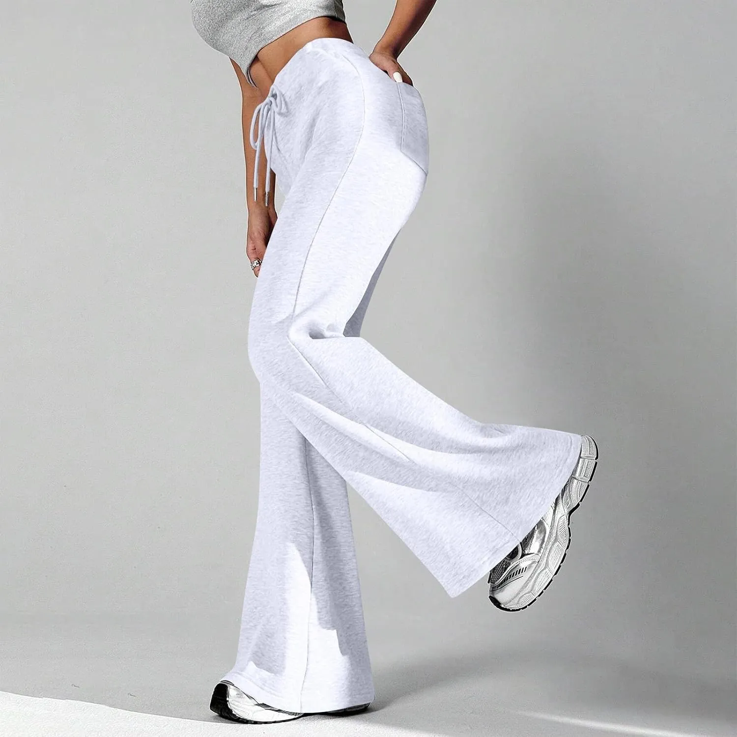 Flare Wide Leg Sweatpants Women Elastic High Waisted Joggers with Pockets Comfy Athletic Lounge Pants Sweats