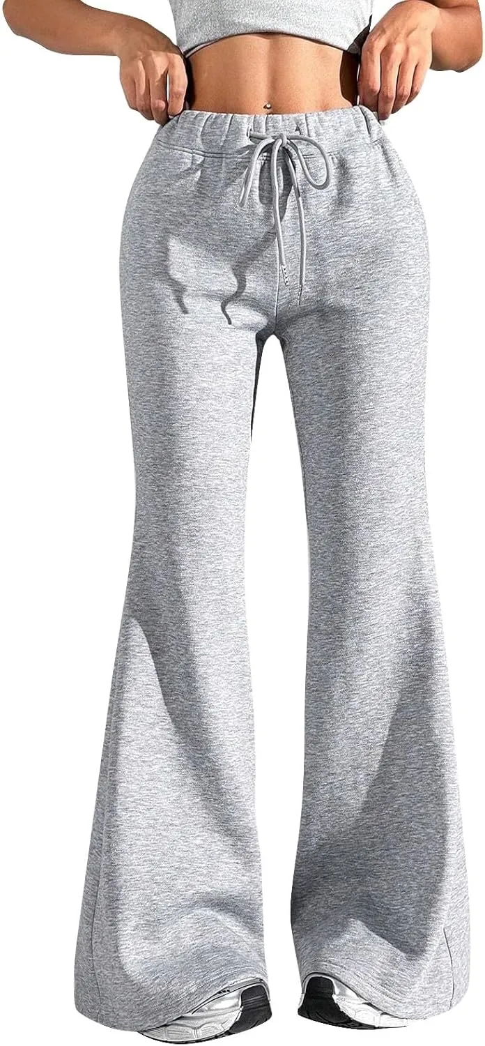 Flare Wide Leg Sweatpants Women Elastic High Waisted Joggers with Pockets Comfy Athletic Lounge Pants Sweats