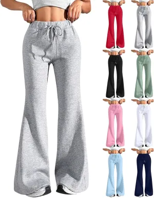 Flare Wide Leg Sweatpants Women Elastic High Waisted Joggers with Pockets Comfy Athletic Lounge Pants Sweats