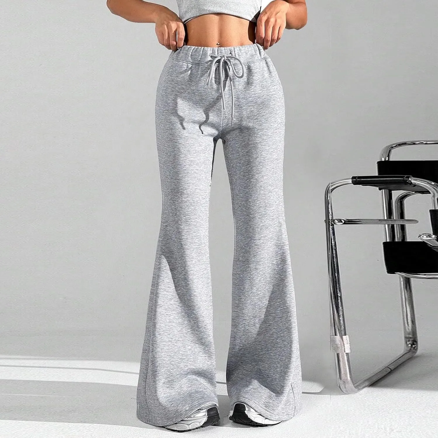Flare Wide Leg Sweatpants Women Elastic High Waisted Joggers with Pockets Comfy Athletic Lounge Pants Sweats