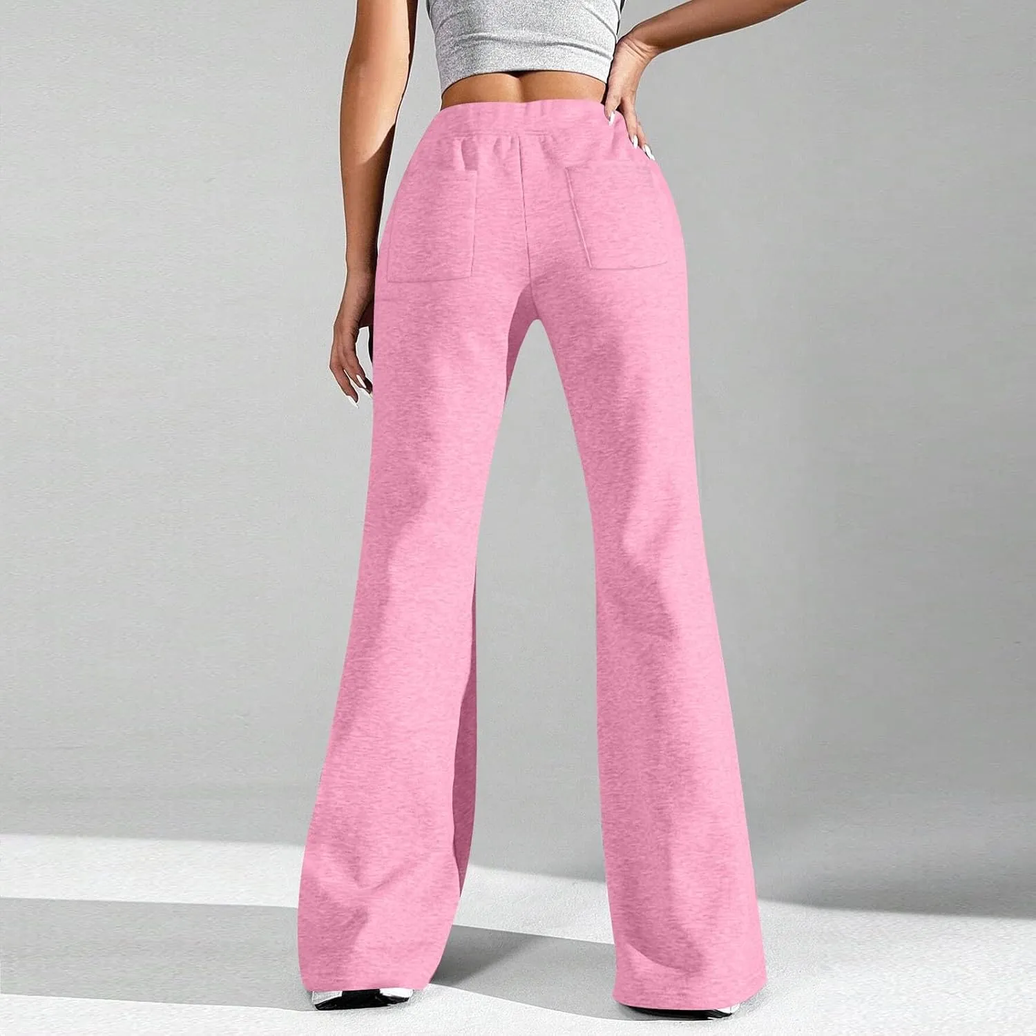 Flare Wide Leg Sweatpants Women Elastic High Waisted Joggers with Pockets Comfy Athletic Lounge Pants Sweats