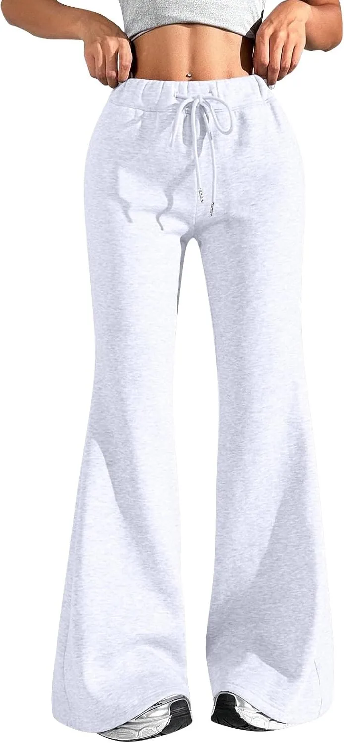 Flare Wide Leg Sweatpants Women Elastic High Waisted Joggers with Pockets Comfy Athletic Lounge Pants Sweats