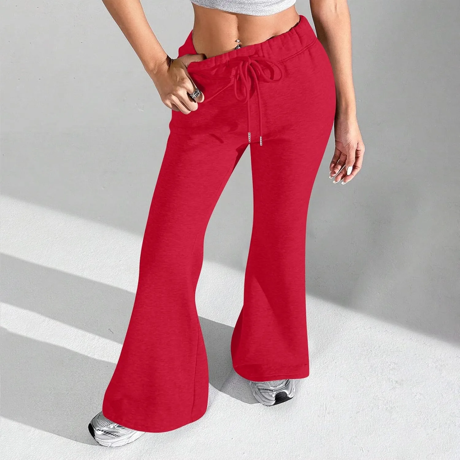 Flare Wide Leg Sweatpants Women Elastic High Waisted Joggers with Pockets Comfy Athletic Lounge Pants Sweats
