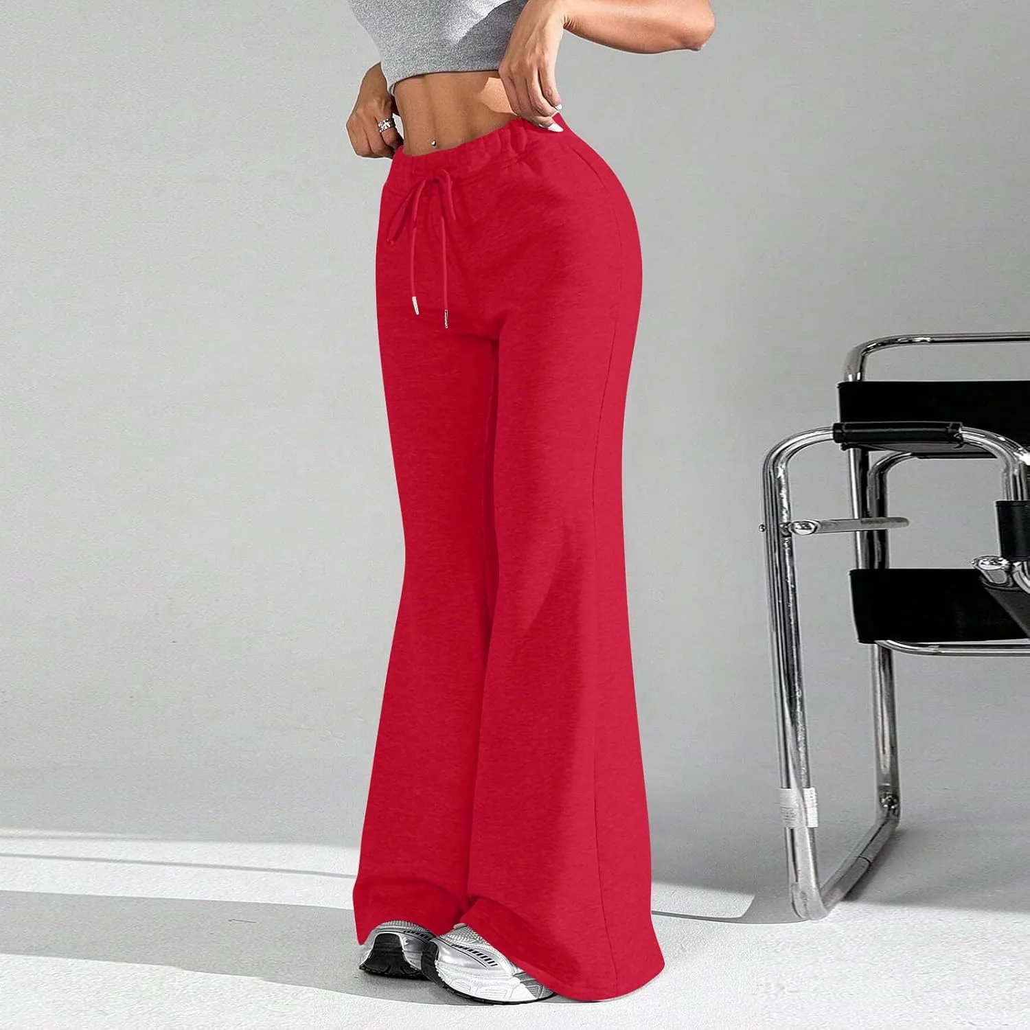 Flare Wide Leg Sweatpants Women Elastic High Waisted Joggers with Pockets Comfy Athletic Lounge Pants Sweats