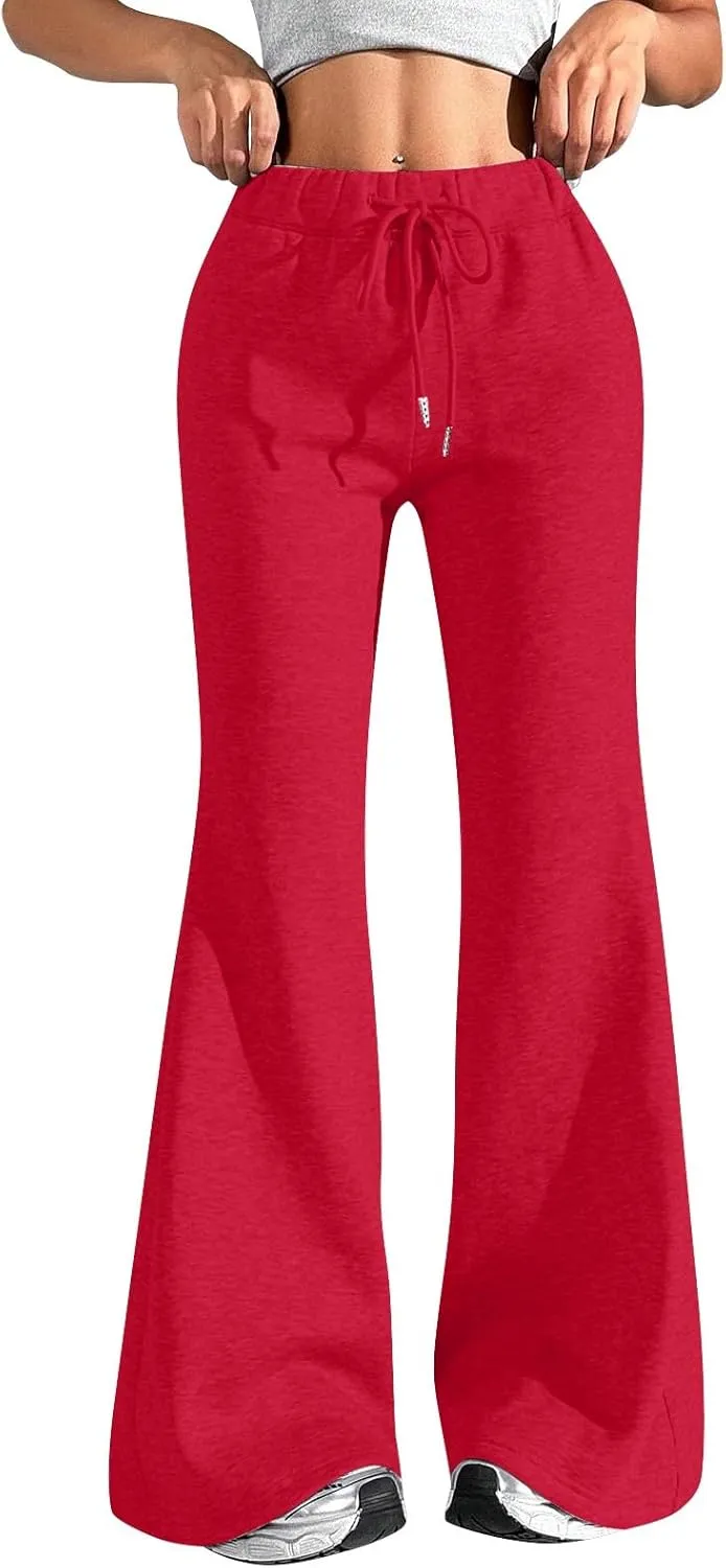 Flare Wide Leg Sweatpants Women Elastic High Waisted Joggers with Pockets Comfy Athletic Lounge Pants Sweats