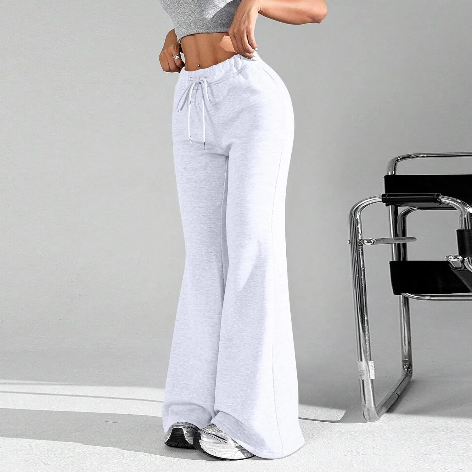 Flare Wide Leg Sweatpants Women Elastic High Waisted Joggers with Pockets Comfy Athletic Lounge Pants Sweats