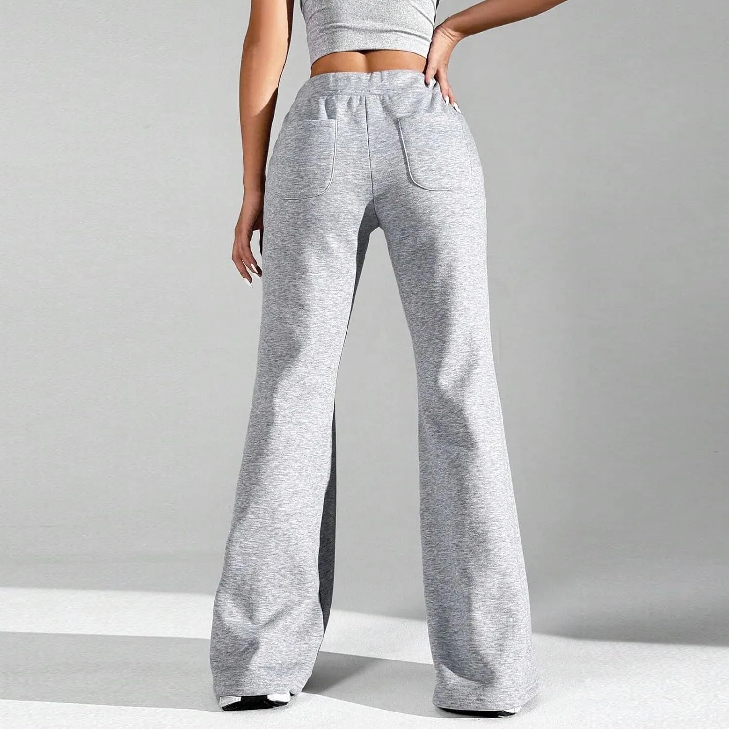 Flare Wide Leg Sweatpants Women Elastic High Waisted Joggers with Pockets Comfy Athletic Lounge Pants Sweats