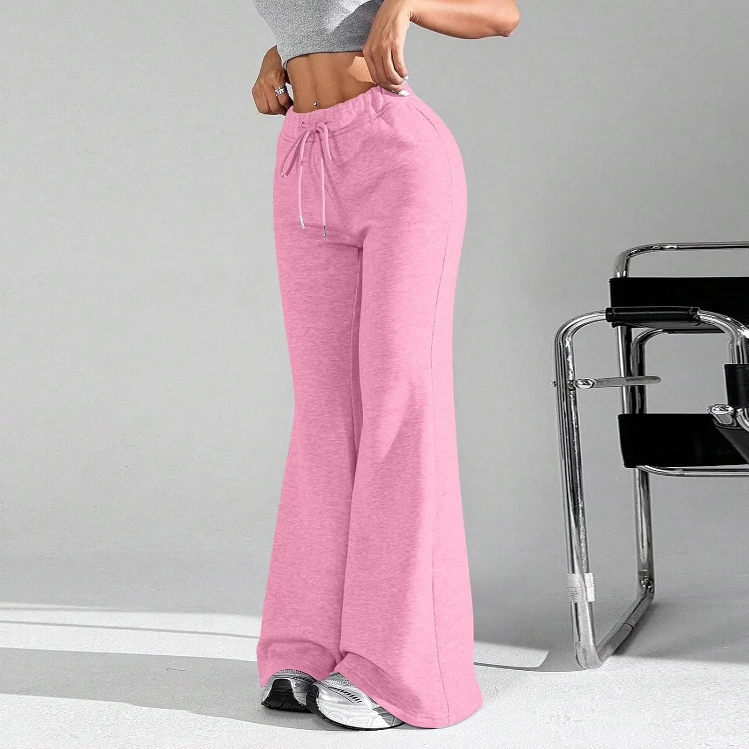 Flare Wide Leg Sweatpants Women Elastic High Waisted Joggers with Pockets Comfy Athletic Lounge Pants Sweats