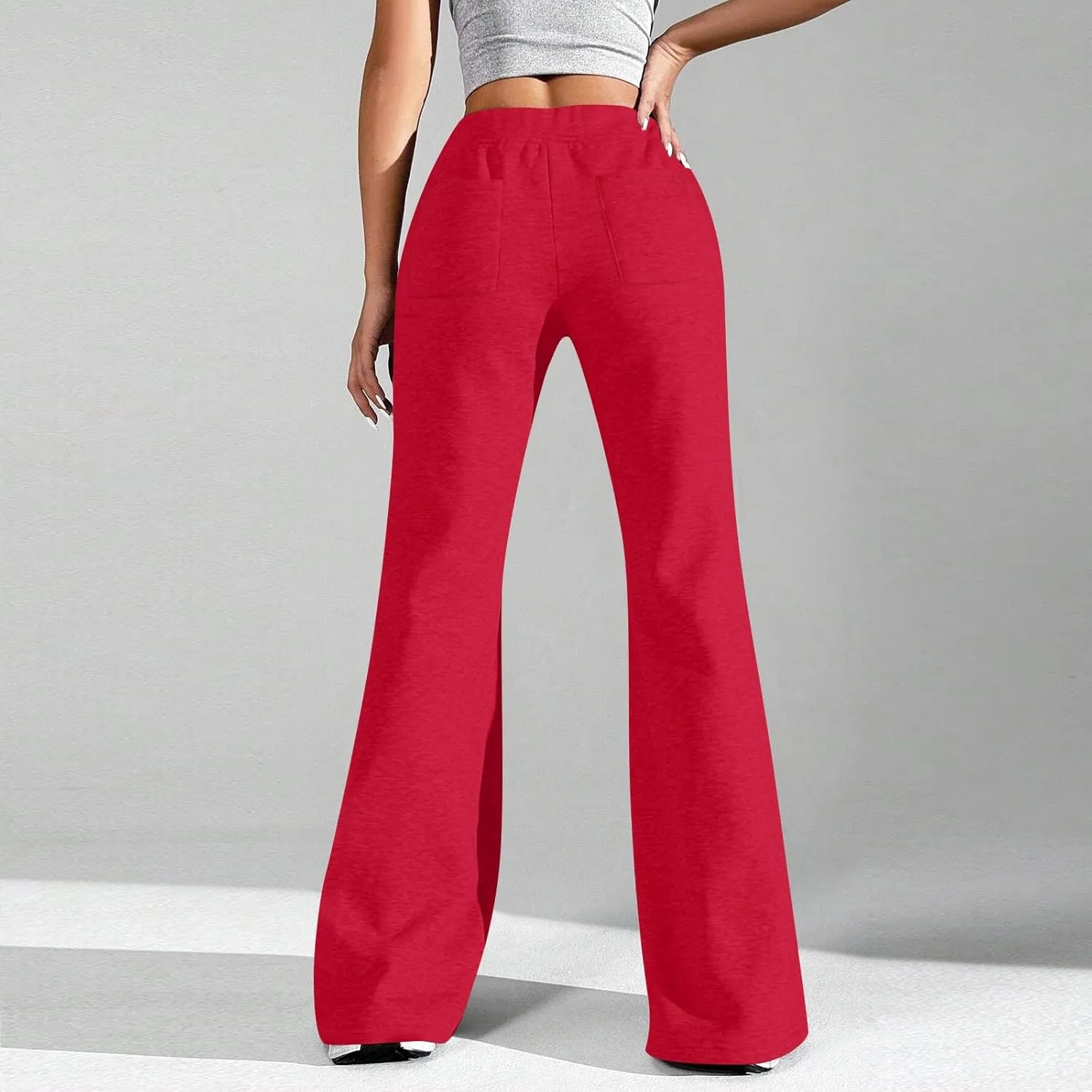 Flare Wide Leg Sweatpants Women Elastic High Waisted Joggers with Pockets Comfy Athletic Lounge Pants Sweats