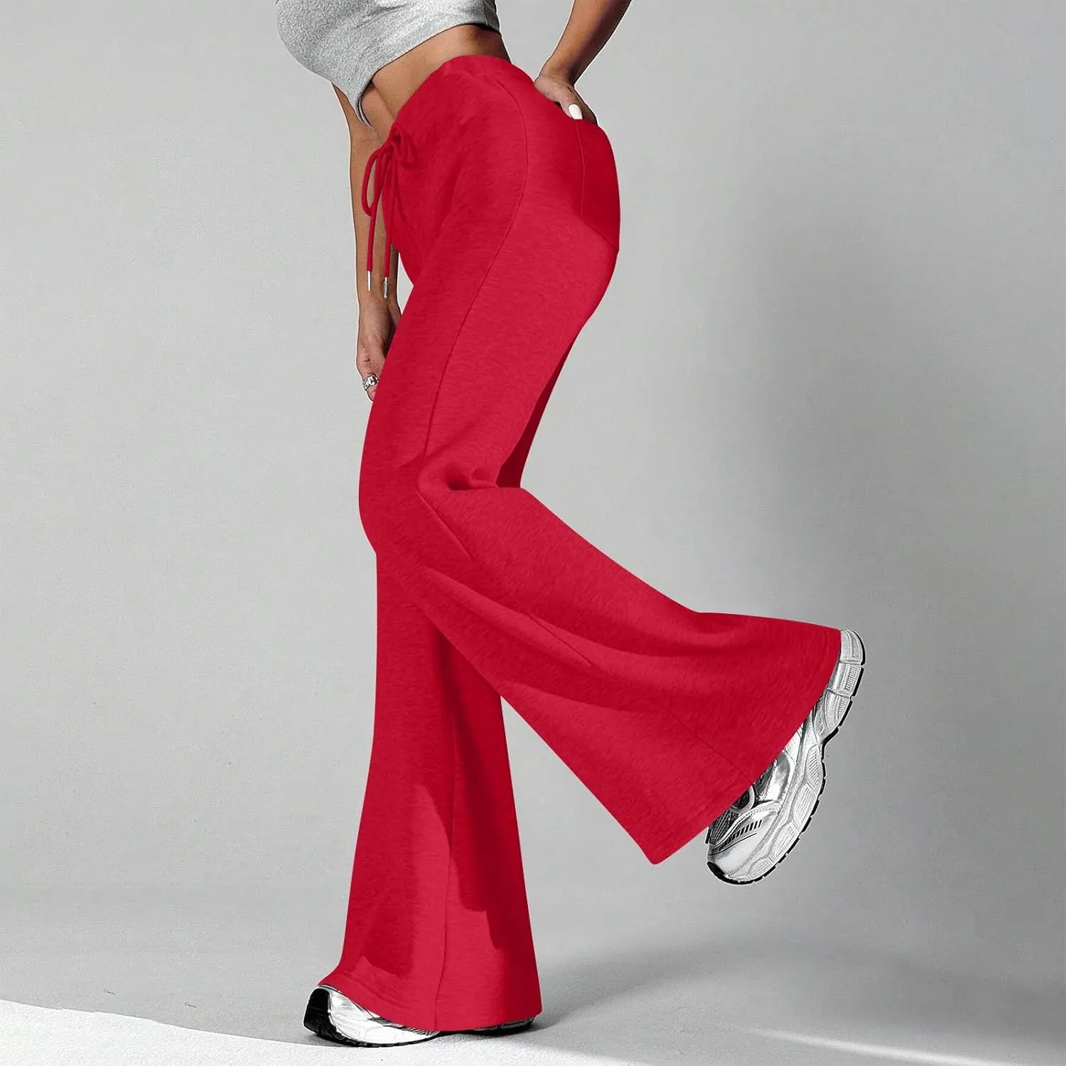 Flare Wide Leg Sweatpants Women Elastic High Waisted Joggers with Pockets Comfy Athletic Lounge Pants Sweats