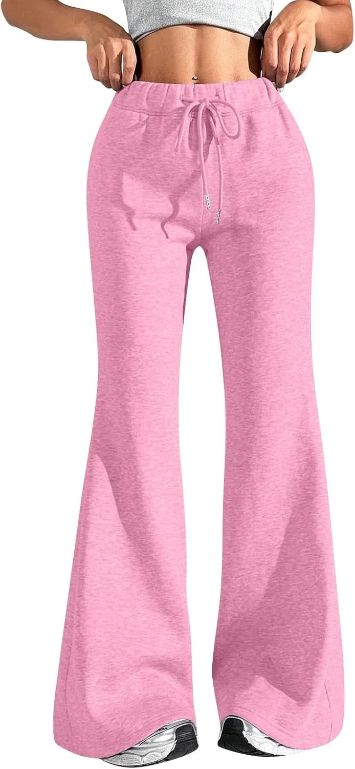 Flare Wide Leg Sweatpants Women Elastic High Waisted Joggers with Pockets Comfy Athletic Lounge Pants Sweats