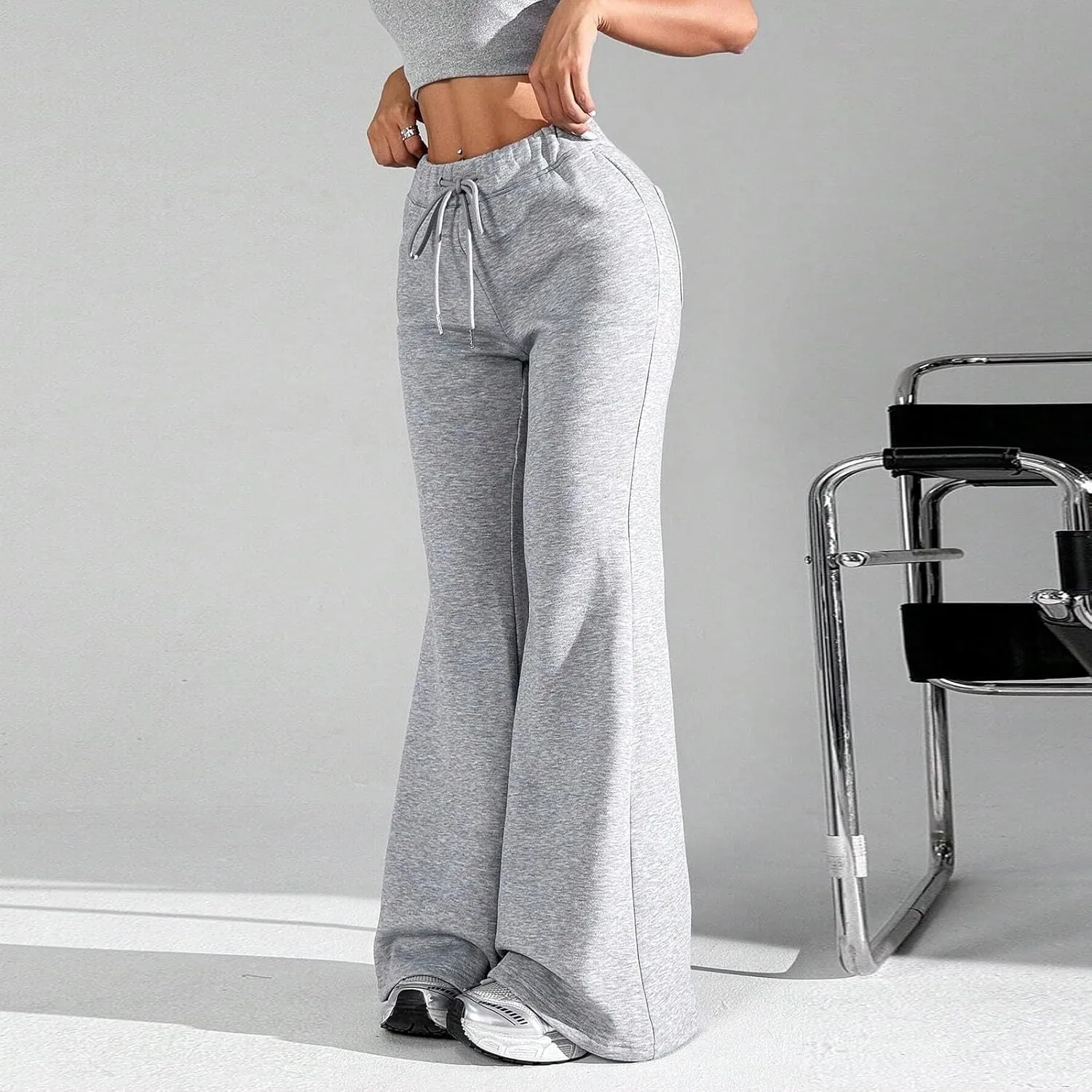 Flare Wide Leg Sweatpants Women Elastic High Waisted Joggers with Pockets Comfy Athletic Lounge Pants Sweats