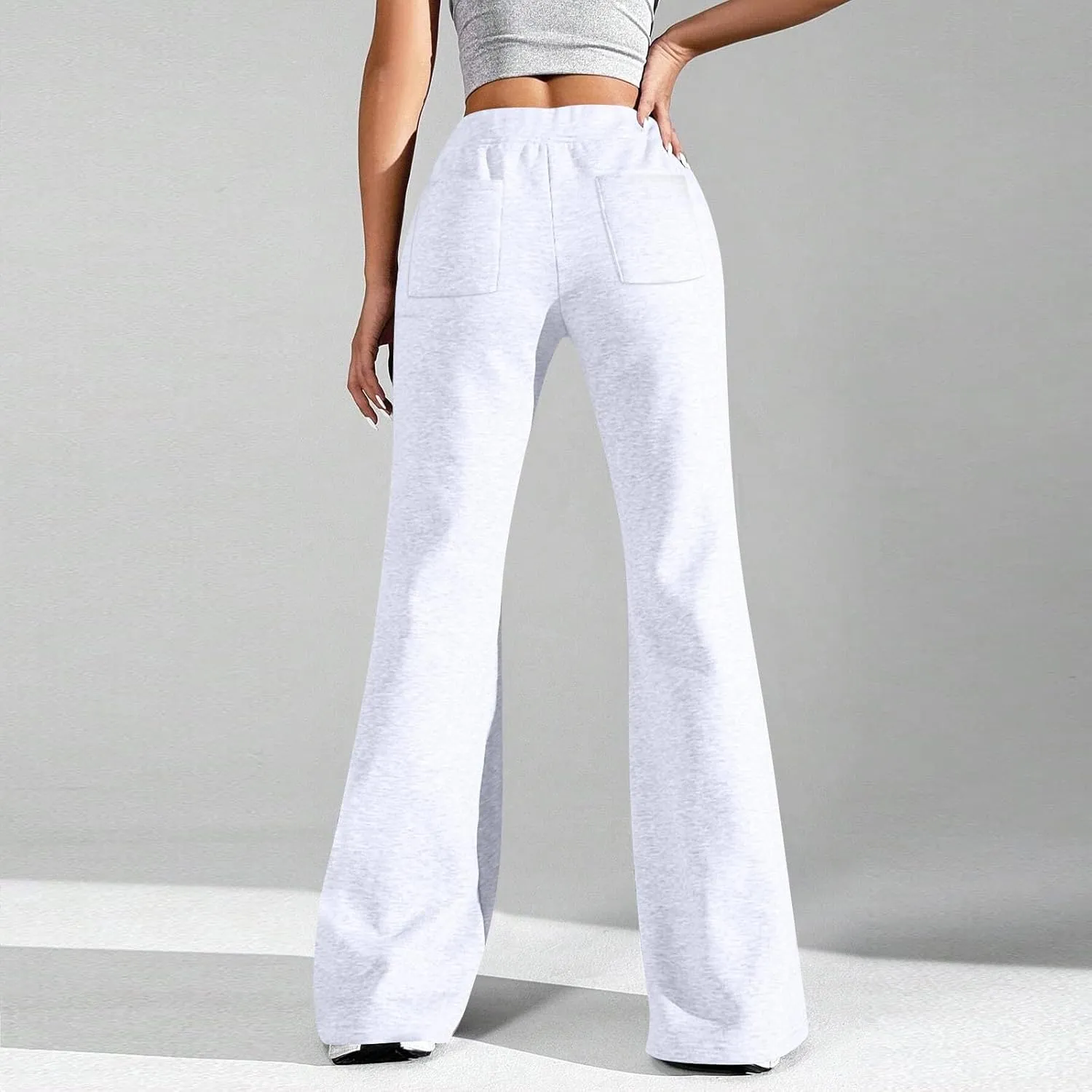 Flare Wide Leg Sweatpants Women Elastic High Waisted Joggers with Pockets Comfy Athletic Lounge Pants Sweats