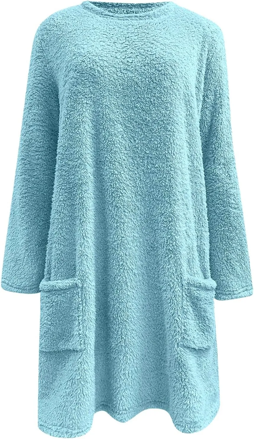 Fleece Pullover Women Sweaters Fuzzy Sherpa Long Sleeve Sweatshirt Crewneck Loungewear Tunics Tops with Pockets