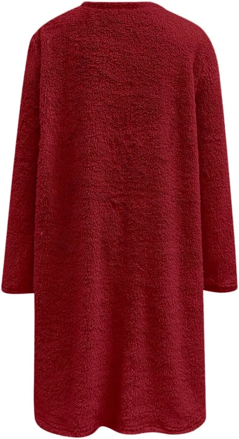 Fleece Pullover Women Sweaters Fuzzy Sherpa Long Sleeve Sweatshirt Crewneck Loungewear Tunics Tops with Pockets