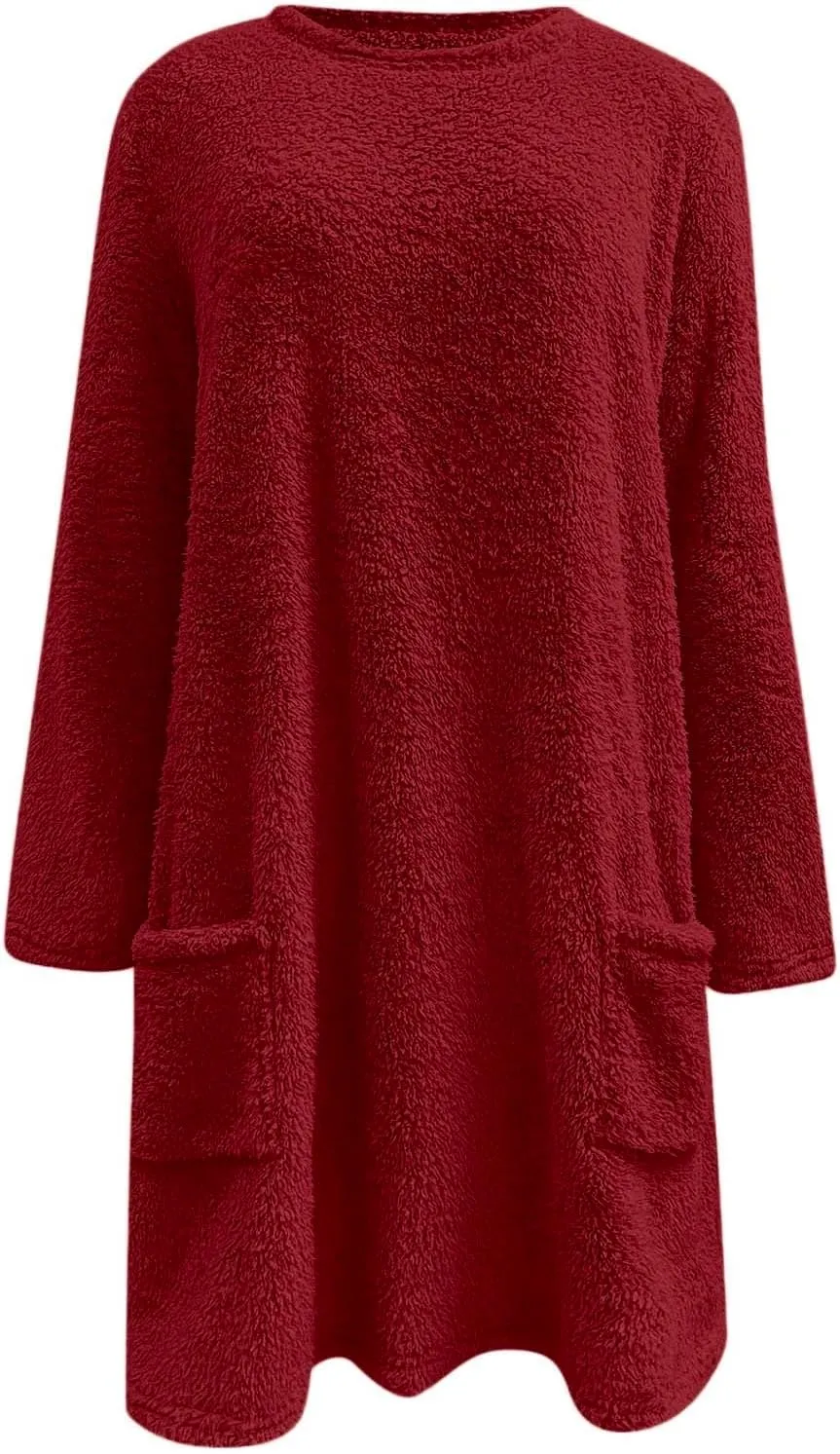 Fleece Pullover Women Sweaters Fuzzy Sherpa Long Sleeve Sweatshirt Crewneck Loungewear Tunics Tops with Pockets