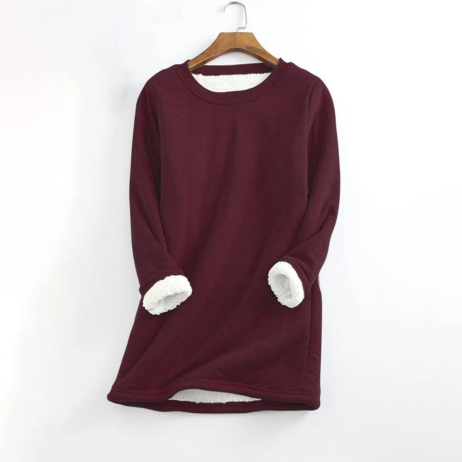 Fleece Sweatshirts for Women Sherpa Lined Casual Loose Colorblock Tee Pullover Solid Color Thermal Cute Loungewear