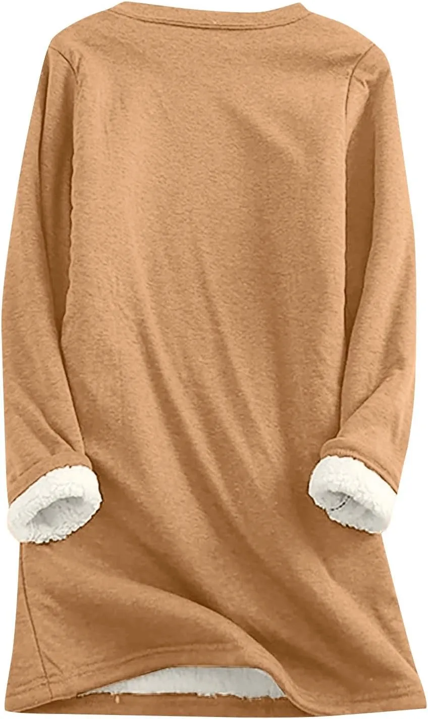 Fleece Sweatshirts for Women Sherpa Lined Fuzzy Soft Funny Sayings Tee Pullover Round Neck Thermal Cute Loungewear