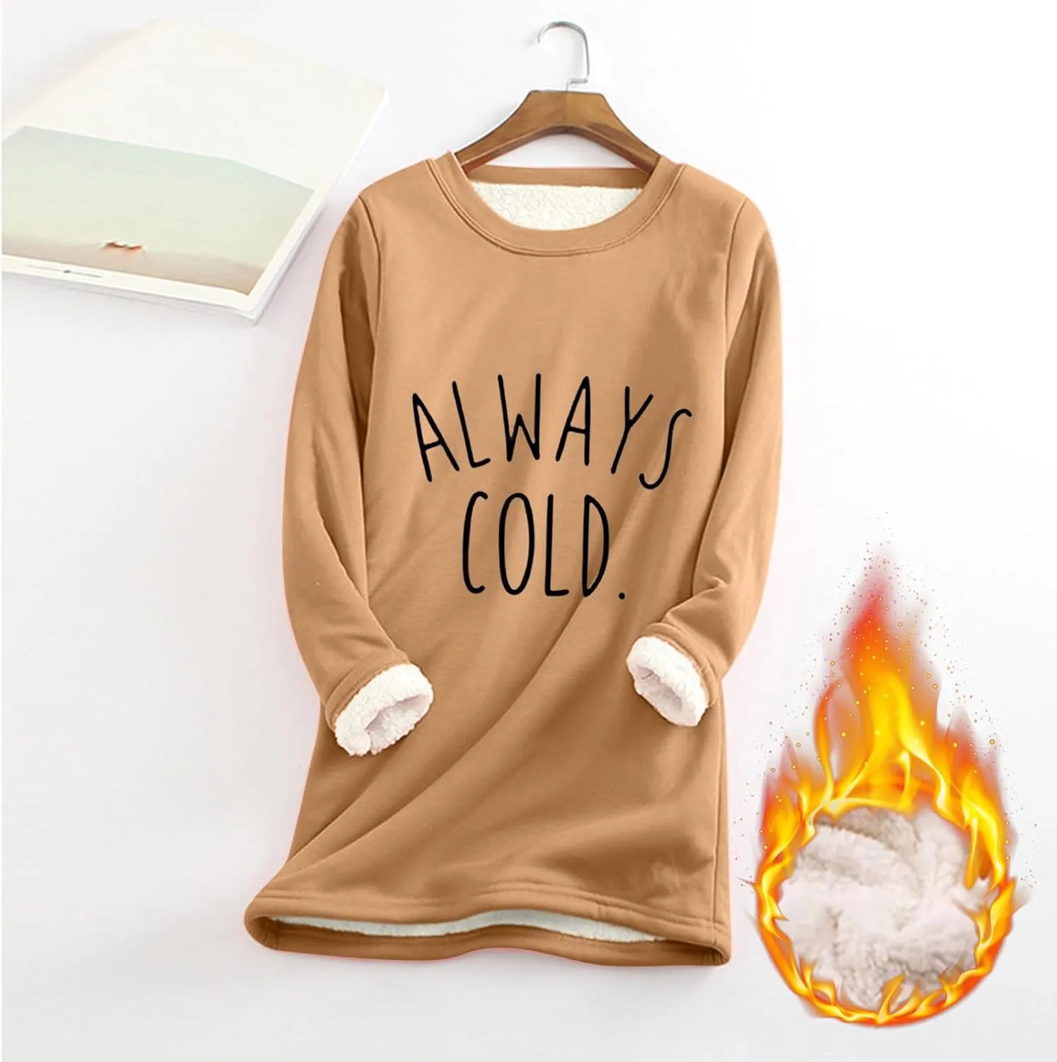 Fleece Sweatshirts for Women Sherpa Lined Fuzzy Soft Funny Sayings Tee Pullover Round Neck Thermal Cute Loungewear