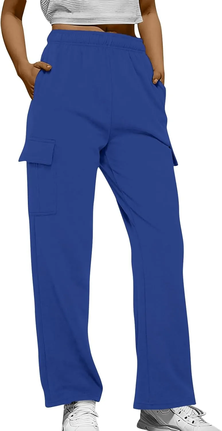 Fleece Wide Leg Sweatpants Women Baggy Casual Cargo Pants with Pockets Comfy High Waisted Drawstring Palazzo Pants