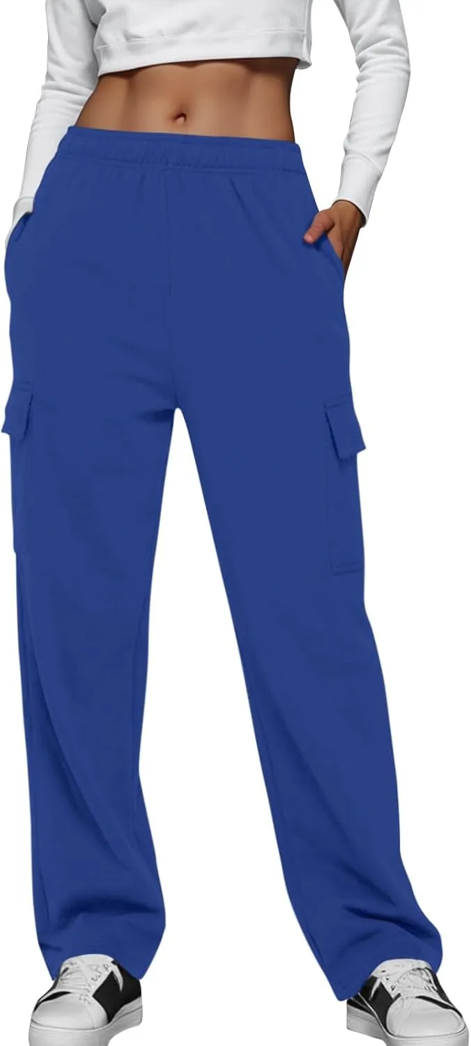 Fleece Wide Leg Sweatpants Women Baggy Casual Cargo Pants with Pockets Comfy High Waisted Drawstring Palazzo Pants