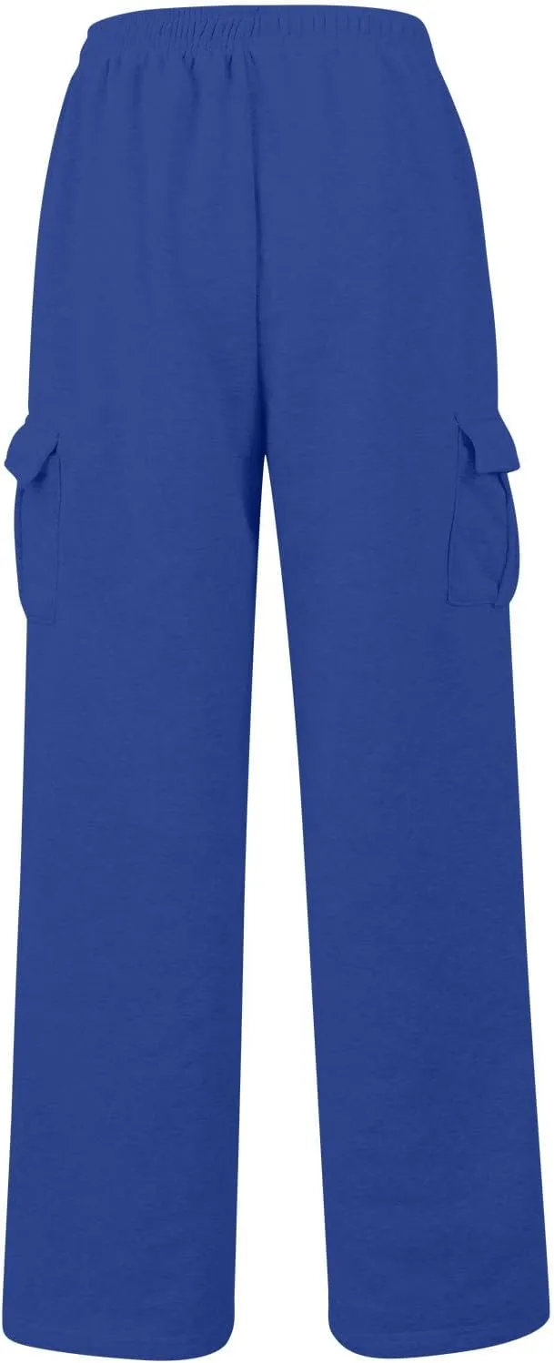 Fleece Wide Leg Sweatpants Women Baggy Casual Cargo Pants with Pockets Comfy High Waisted Drawstring Palazzo Pants