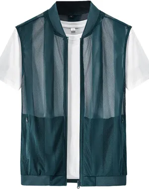 Flygo Men's Summer Casual Lightweight Breathable Mesh Cycling Travel Zip Vest