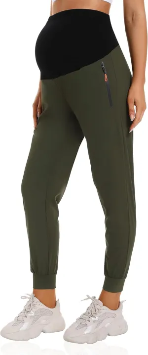 Foucome Women's Maternity Joggers Quick Dry Zipper Pockets Scrub Pants Pregnancy Sweatpants