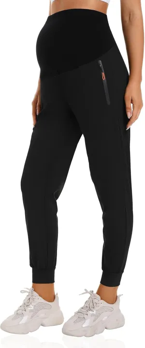 Foucome Women's Maternity Joggers Quick Dry Zipper Pockets Scrub Pants Pregnancy Sweatpants